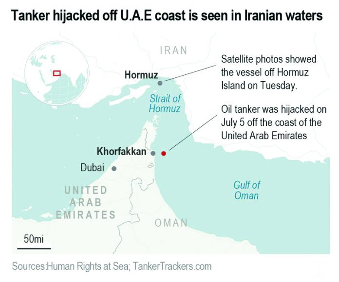 Oil tanker sought by the United States was hijacked on July 5 off the U.A.E. coast. AP