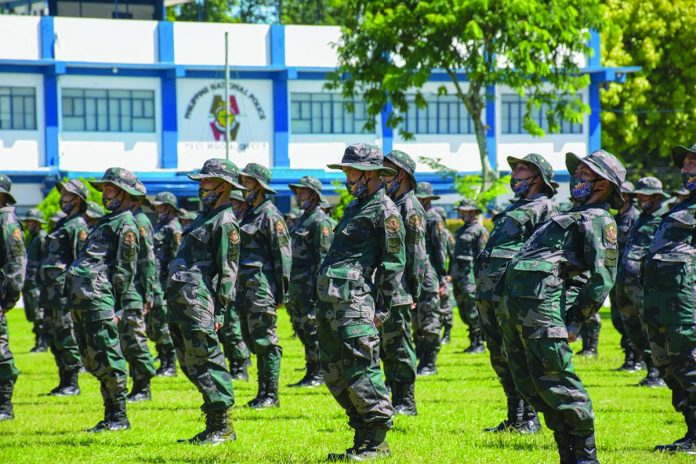 MUCH-NEEDED BOOST These are Police Regional Office 6’s new recruits. They took oath as members of the Philippine National Police in Camp Delgado, Iloilo City on Wednesday. IAN PAUL CORDERO/PN