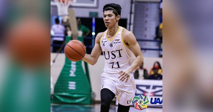 Cager Crispin John Cansino wears the colors of the University of Santo Tomas (UST) Growling Tigers in this undated photo. According to Casino’s agent Charlie Dy, the University of the Philippines Fighting Maroons did not recruit the player while he was still representing UST. UAAP