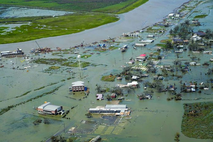 Buildings and homes are flooded in the aftermath of Hurricane Laura on Thursday in Louisiana, United States. AP