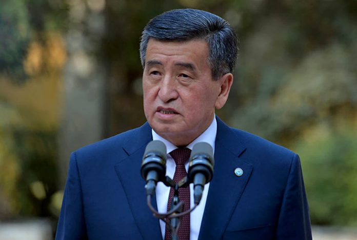 Kyrgyzstan’s President Sooronbay Jeenbekov speaks after a vote at parliamentary election in Bishkek, Kyrgyzstan Oct. 4, 2020. SULTAN DOSALIEV/KYRGYZ PRESIDENTIAL PRESS SERVICE/REUTERS