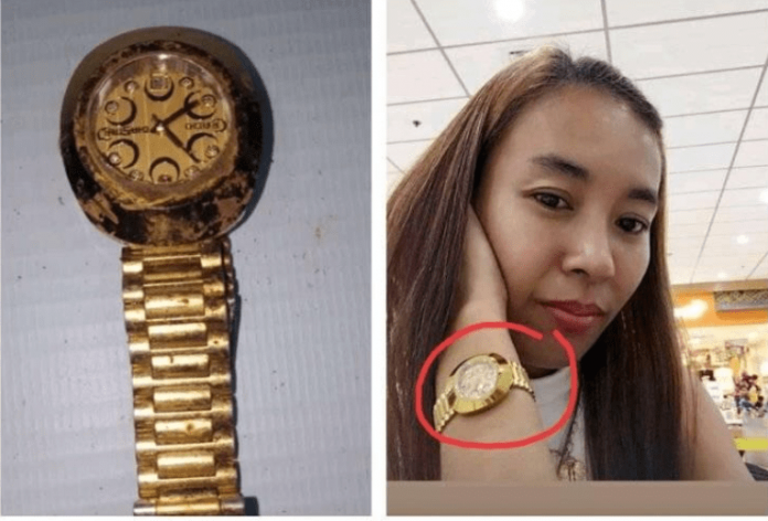 Authorities are dismissing the angle that Juliet Mercader was a victim of robbery since her personal belongings, like this gold watch, were still in her possession. Police believed the killing was connected to illegal drugs. Contributed Photo