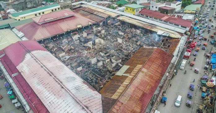 Fire gutted the middle portion of public market in Barangay Andagao last Sept. 15, 2019. It damaged more than 270 stalls valued at P55 million. KALIBO MDRRMO PHOTO