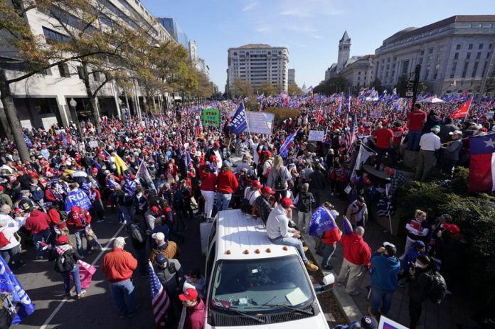 Supporters of President Donald Trump rally at Freedom Plaza on Saturday, Nov. 14, 2020, in Washington. JULIO CORTEZ/AP PHOTO