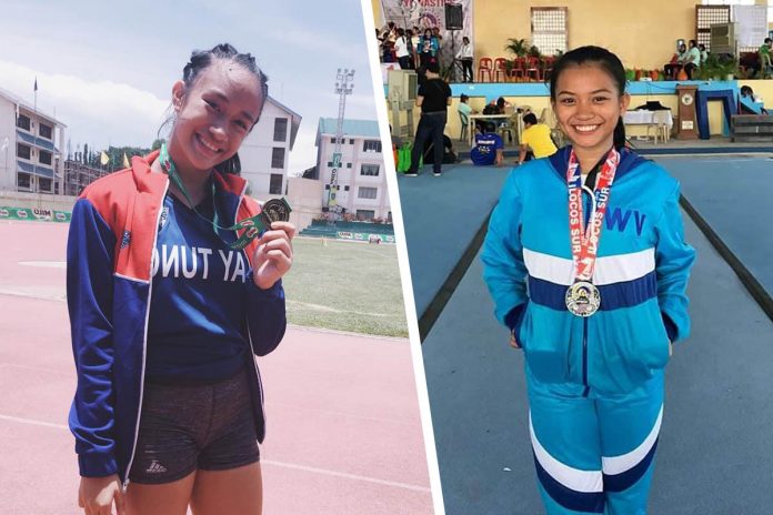 Kiana Marie Alagaban (left) and Althea Descutido of MK Gymnastics garner medals in the 1st International Golden Cup online gymnastics competition held recently. FACEBOOK PHOTOS