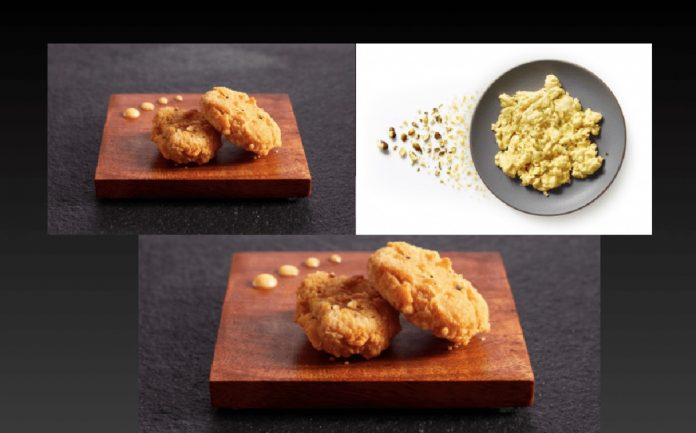 Cultured chicken bites from GOOD Meat, a division of Eat Just, as well as “eggs” made from mung bean protein. Photos courtesy of Business Wire via Courthouse News.