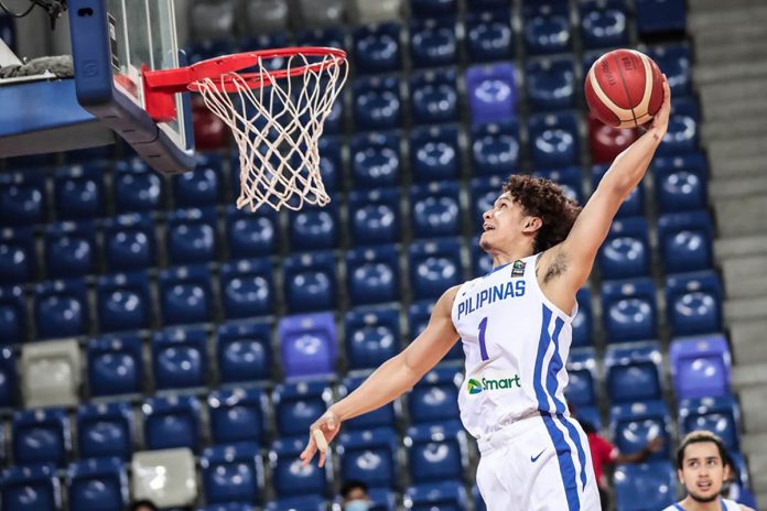 Juan Gomez de Liano sets the tone on offense for Gilas Pilipinas in the opening half of their 2021 FIBA Asia Cup qualifier against Thailand. De Liano ended up with 14 points, including four triples. FIBA PHOTO