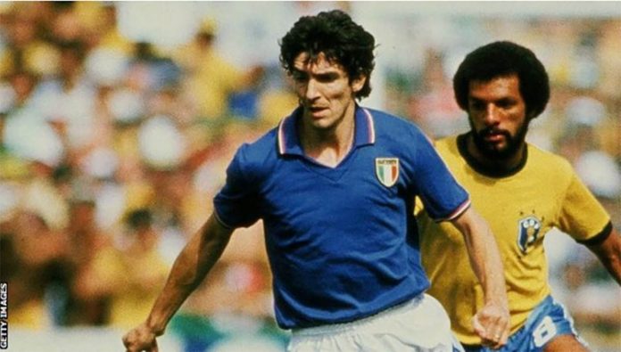 Paolo Rossi shot to global fame after scoring a hat-trick against Brazil in the 1982 World Cup. GETTY IMAGES