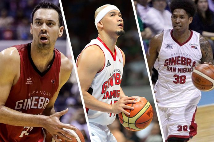 Barangay Ginebra San Miguel Kings head coach Tim Cone hopes to have Gregory Slaughter (left), Mark Caguioa (center) and Negrense Joe Devance back for their title defense. PBA AND PAUL RYAN TAN/TV5