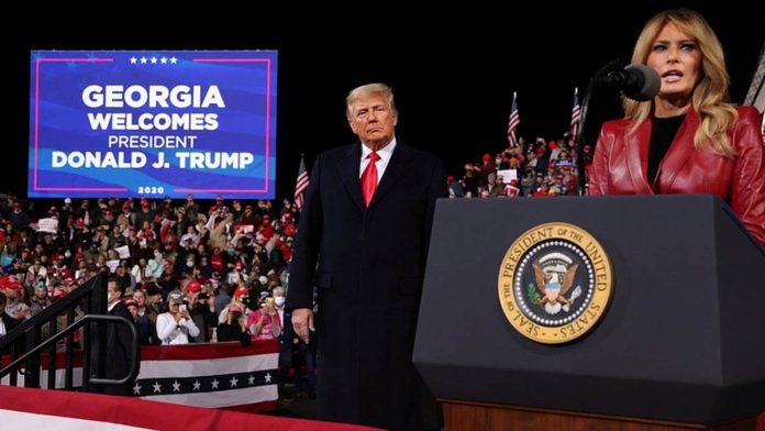 First Lady Melania Trump introduces President Trump at a campaign rally in Valdosta, Georgia. REUTERS