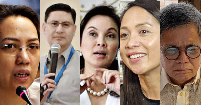 (From left) Iloilo province’s Janette Garin of the 1st District and Lorenz Defensor of the 3rd District, Loren Legarda of the lone district of Antique, Sharon Garin of AAMBIS-OWA party-list, and Stephen Paduano of ABANG LINGKOD party-list affirm Speaker Lord Allan Velasco’s Resolution of Both Houses No. 2.