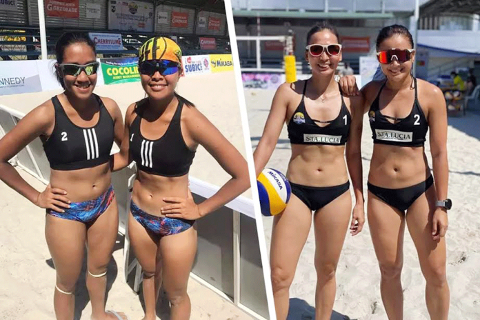 Abanse Negrense A pair of Erjane Magdato and Alexa Polidario (left) win their first two matches, while Ilonggas DM Demontano and Jackie Estoquia of Sta. Lucia Lady Realtors B split their first two games in the 2021 Gatorade-Philippine Superliga Beach Volleyball Challenge Cup. ABANSE NEGRENSE, STA. LUCIA FACEBOOK PAGES