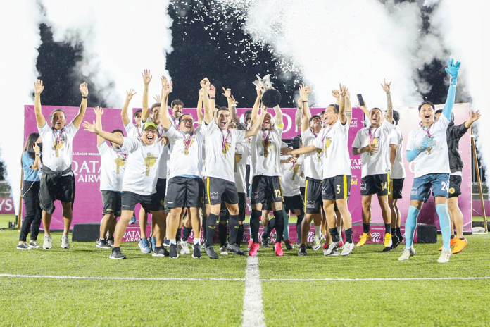 United City Football Club celebrates their 2020 Philippines Football League championship. PFL PHOTO