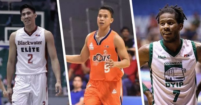 Antiqueno Rey Mark Belo (left) and Baser Amer (center) are set to swap places with the former going to the Meralco Bolts and the latter to Blackwater Elite. Jaymar Perez (right) is now officially a member of San Miguel Beermen after the PBA Commissioner's Office approved his controversial trade. PBA PHOTOS.