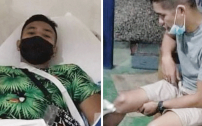 Police Lieutenant Roque Gimeno III (right) and Police Patrolman Jhon Ray Ortega are recovering from gunshot wounds sustained during a shootout with a fugitive in Barangay Singcang-Airport, Bacolod City on Feb. 11. BCPO