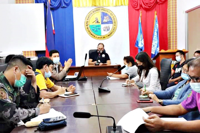 Mayor Rigil Kent G. Lim of Caluya, Antique presides the meeting of the Caluya Municipal Inter-Agency Task Force on coronavirus disease at the Sangguniang Bayan session hall on Feb. 4. PHOTO FROM FACEBOOK PAGE OF MUNICIPALITY OF CALUYA