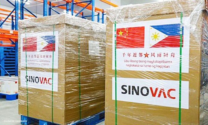 The first batch of Sinovac Biotech's coronavirus disease 2019 vaccine arrives at Villamor Air Base in Pasay City on Sunday afternoon. CNN Philippines