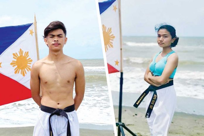 The pair of Joshua Cachero (left) and Jilyn Rose Yap (right) of Iloilo MVP Taekwondo Gym win a gold medal in the Mixed Pair Blackbelt Over 17 category of the recently held 4th Lents Taekwondo Worldwide Sports Online Poomsae Open 2021. ILOILO MVP TAEKWONDO GYM