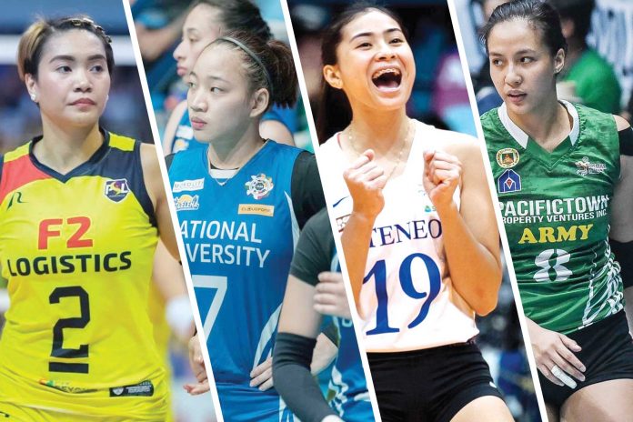 Jovelyn Gonzaga (left to right), Abigail Maraño, Princess Robles, and Roma Mae Doromal were among the 17 volleyball players from the region to receive invitations from the Philippine National Volleyball Federation to join the national team’s volleyball tryouts. PVL, PHILIPPINE SUPERLIGA, FITZ CARDENAS, JOSHUA TAN