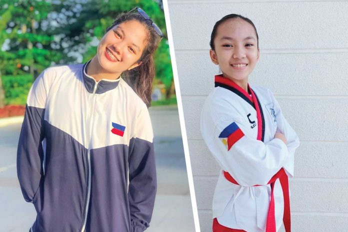 Cindy Joy Diasnes (left) of A. Diasnes Taekwondo Gym and Andria Margaret Palabrica of Mark V. Pinggol Taekwondo Gym captured gold medals in the recognized poomsae event of the 4th Lents Taekwondo Worldwide Sports Online Poomsae Open 2021 held over the weekend. FACEBOOK PHOTOS