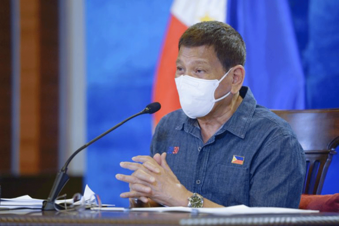 President Rodrigo Duterte apologizes for the confusion over the national government’s face shield policy during his public address Monday night after holding a meeting with the Inter-Agency Task Force on the Emerging Infectious Diseases core members at the Arcadia Active Lifestyle Center in Matina, Davao City on June 21, 2021. PCOO