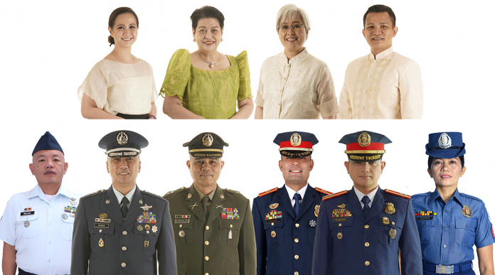 THE 2021 METROBANK FOUNDATION OUTSTANDING FILIPINOS (top row L-R): Lou Sabrina Ongkiko; Dr. Maria Minerva Calimag; Dr. Iris Thiele Isip-Tan, Jason Albaro; (bottom L-R); Technical Sergeant Jake Belino PAF; Colonel Augusto Padua PAF; Lieutenant Colonel Elmer Boongaling; Police Lieutenant Colonel Gerard Ace Pelare; Police Lieutenant Colonel Jonathan Pablito; and Police Senior Master Sergeant Mary Joy Ylanan