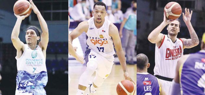 Phoenix Super LPG Fuel Masters’ Matthew Wright (left), TNT Tropang Giga’s Jayson Castro (center), and Barangay Ginebra San Miguel Kings’ Christian Standhardinger (right) are the three players who emerged as best performers in the 2021 PBA Philippine Cup. PBA