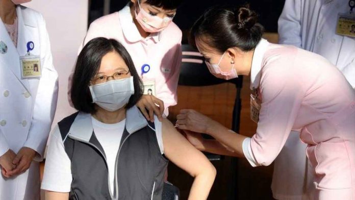 President Tsai Ing-wen gives her stamp of approval to Taiwan's domestically produced vaccine by receiving the shot on Monday. GETTY IMAGES