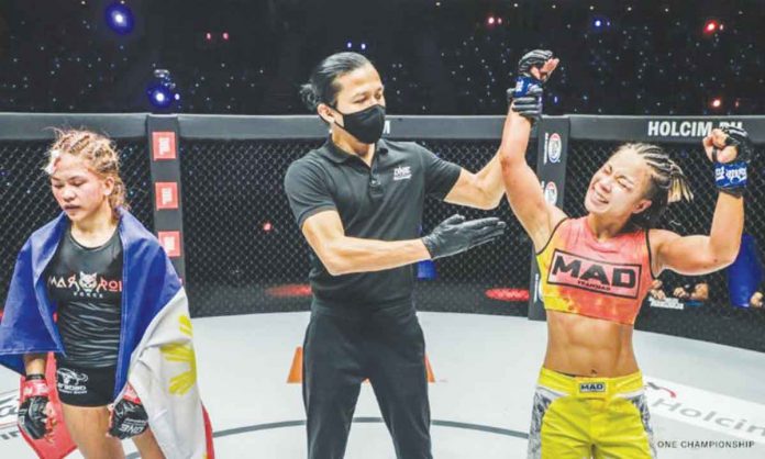 Filipina mixed martial arts fighter Denice Zamboanga (left) is frustrated when South Korean Seo Hee Ham was declared the winner of their ONE Championship Women's Atomweight Grand Prix quarterfinal encounter on Friday night at the Singapore Indoor Stadium. According to ONE Championship chief Chatri Sityodtong, the fight between Zamboanga and Ham is currently under formal review by the ONE Championship competition committee. ONE CHAMPIONSHIP