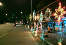 Christmas lanterns glow in the dark and make festive this portion of the sidewalk of the Diversion Road in Mandurriao, Iloilo City. Vendors of Christmas lanterns pray for better sales this year despite the coronavirus pandemic. PH PHOTO