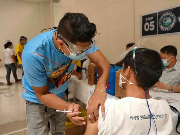 In Aklan, the vaccination against coronavirus disease started in March (2021) with healthcare workers first, then it expanded to senior citizens and persons with comorbidities. But supply shortages slowed down the vaccination. Photo shows the vaccination drive in Malay, Aklan. PHOTO PHO-AKLAN