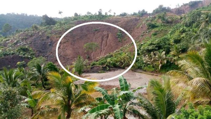 Landslide hits this hilly portion of Barangay Pasu-Jungao, Hamtic , Antique on Sept. 10, 2021. Days of incessant rains likely softened, according to the Municipal Disaster Risk Reduction and Management Office. PHOTOS FROM FACEBOOK OF RISE JASMIN