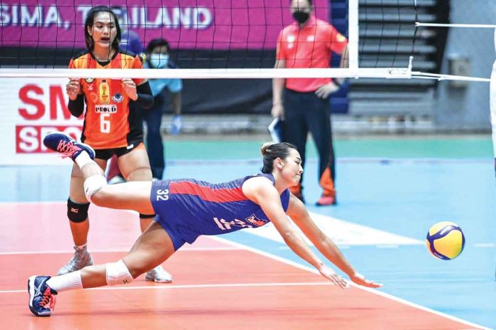 Choco Mucho-Philippines’ Iris Tolenada cannot hide her disappointment after failing to dig the ball during their match against Thailand’s Nakhon Ratchasima QminC VC. AVC PHOTO