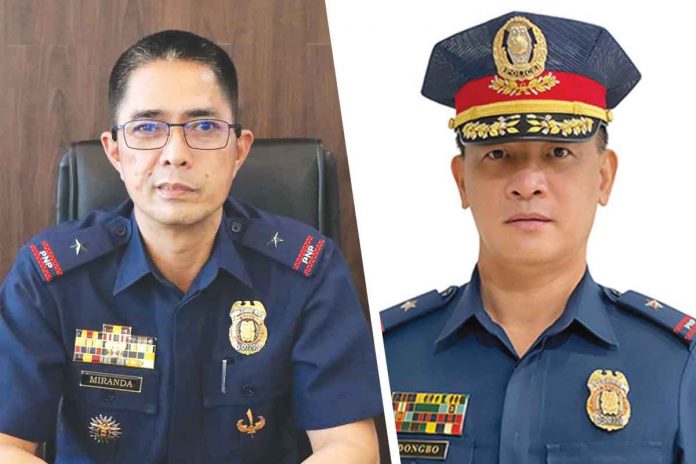 Police Brigadier General Rolando Miranda (left) is confident Police Brigadier General Flynn Dongbo would perform well. The latter replaces him as regional police director beginning today.