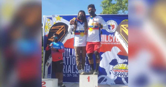 Lea Denise Belgira and Eleazar Barba Jr. topped Women Elite and Men Elite categories, respectively, of the PhilCycling Mountain Bike National Trials for Downhill in Danao City, Cebu. CONTRIBUTED PHOTO