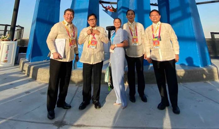 Iloilo City’s Cong. Julienne “Jam-jam” Baronda poses for posterity with Sen. Aquilino “Koko” Pimentel III, Labor secretary Silvestre Bello III, Agriculture secretary William Dar, and Public Works secretary Roger Mercado at the Philippine Pavilion during the Philippine National Day on Feb. 11, 2022 at the Expo 2020 Dubai.