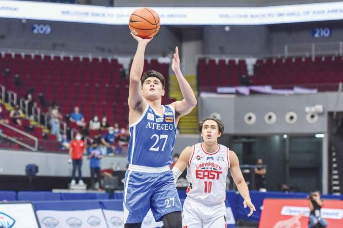 Bacolodnon Samjosef Belangel of Ateneo de Manila University Blue Eagles easily scores inside. UAAP PHOTO