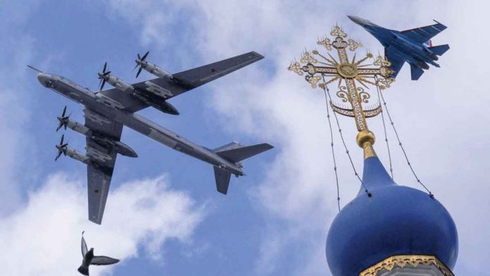 Rehearsals for this year’s victory parade took place in the sky over Moscow on Wednesday. REUTERS