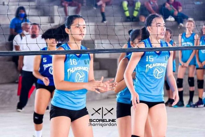 MVP winner Kimberly Chelmel Rubin (right) and Lana Choloe Madrigal (left) were at the forefront of offense for the Bacolod Tay Tung High School Thunderbolts U-14 team. PHOTO COURTESY OF HARRIS JORDAN BITALAC