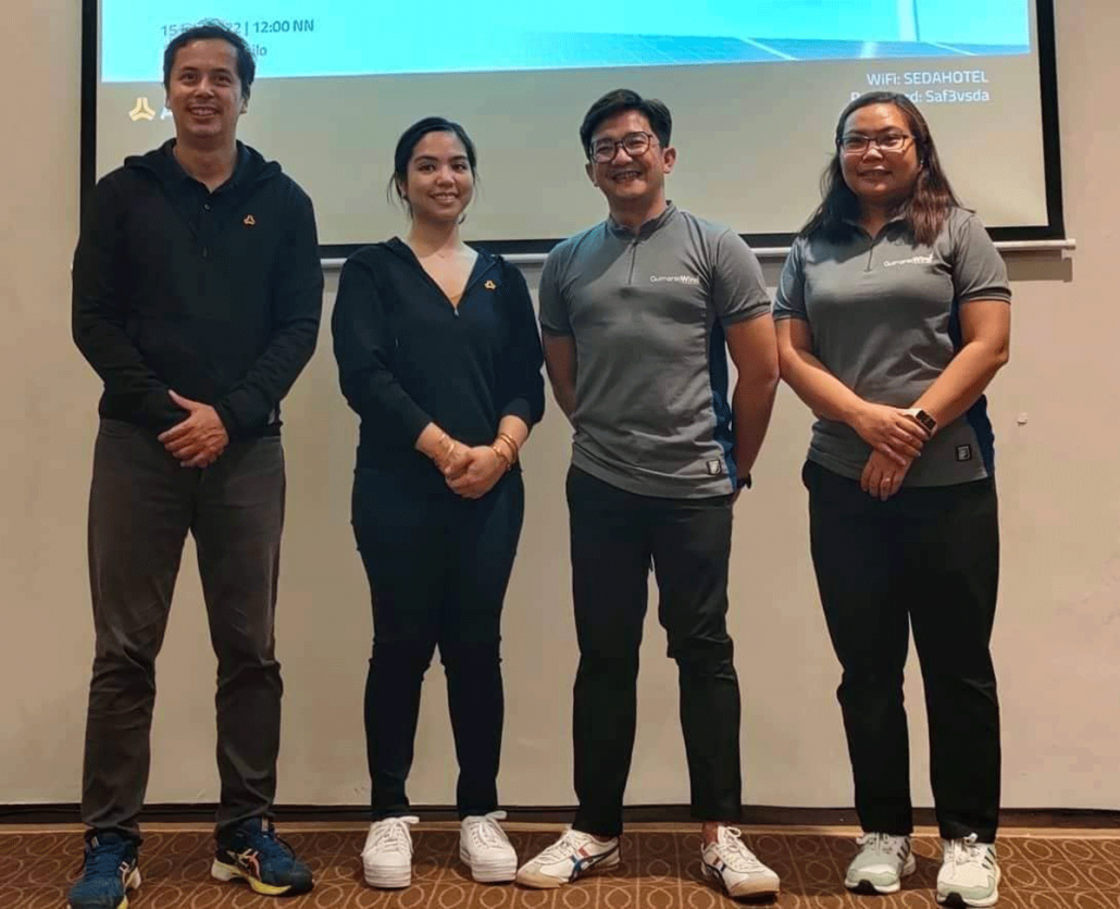 ACEN Executive Director and Plant Operations Chief Gabby Mejia (left) during the media briefing were ACEN Corp. Comm. Associate Margarita Constantino; Stakeholder Management Senior Associate Angelo Garganto; and Health and Safety Officer Sweden Derla./PN