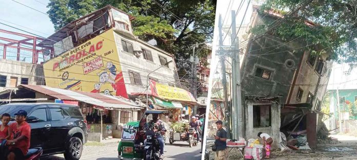 The office of Abra’s Cong. Ching Bernos shares photos of tilting buildings after a 7.3-magnitude earthquake struck northern Luzon yesterday morning.