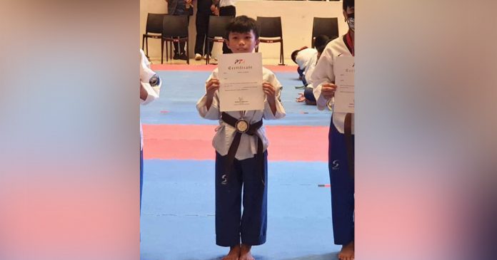 Phil Caleb Regalado, one of the gold finalists during the 2022 SMART/MVPSF National Taekwondo Poomsae Championships held recently at Ayala Malls, Manila Bay in Manila City.