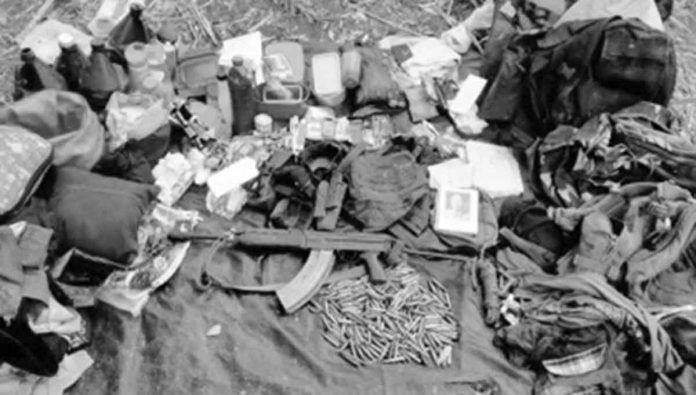 These items were recovered from the scene of a 10-minute firefight between New People’s Army combatants and government troopers at the boundary of Barangay Manaripay, Calinog, Iloilo and Barangay Cabatangan, Lambunao, Iloilo on Aug. 15. PHOTO COURTESY OF 3ID