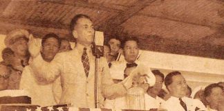 BLAST FROM THE PAS T. President Manuel L. Quezon delivers a speech on Aug. 25, 1937 during Iloilo’s inauguration as a charter city. (Photo credits: Presidential Museum and Library, Histogravure of Manuel L. Quezon, The Sunday Tribune)