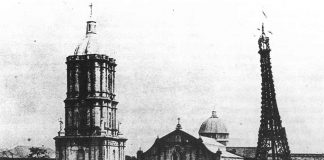 Photo, taken circa 1905, shows the Bamboo Eiffel Tower in Jaro plaza. It was learned that the tower was built for a fair. INTRAMUROS ADMINISTRATION COLLECTION