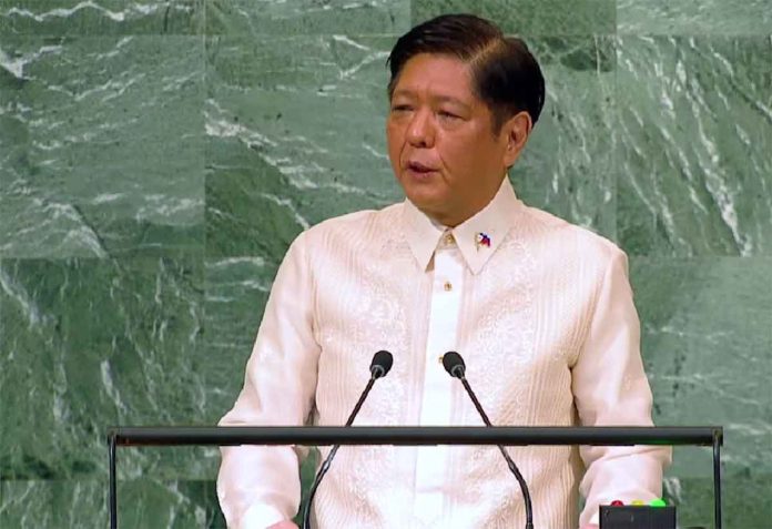 President Ferdinand Marcos Jr. addresses the United Nations General Assembly on Tuesday, Sept. 20, 2022 (Wednesday, Sept. 21 in Manila). PHOTO FROM AN RTVM VIDEO POSTED ON FACEBOOK