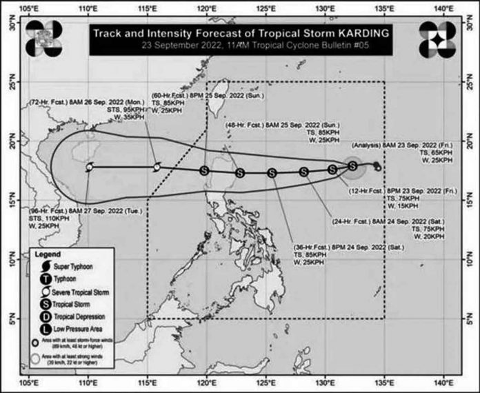 ‘Karding’ will possibly influence the southwest monsoon, locally known as “habagat,” and bring rain over Southern Luzon and the Visayas. PAGASA PHOTO