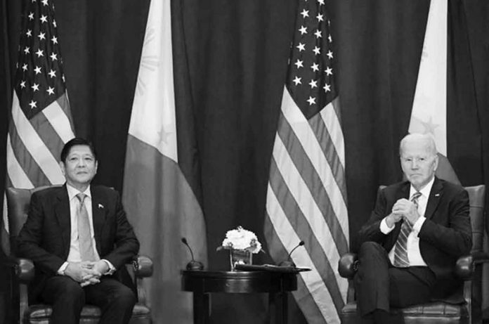 US President Joe Biden meets with Philippine President Ferdinand Marcos, Jr., on the sidelines of the UN General Assembly in New York City on September 22, 2022. PHOTO BY MANDEL NGAN / AFP