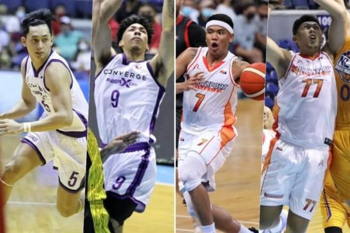 The Converge FiberXers are ready to part ways with Allyn Bulanadi and Tyrus Hill (first and second from left, respectively) to acquire NorthPort Batang Pier’s Jerrick Balanza and Kevin Ferrer (third and fourth from left, respectively). PBA PHOTOS