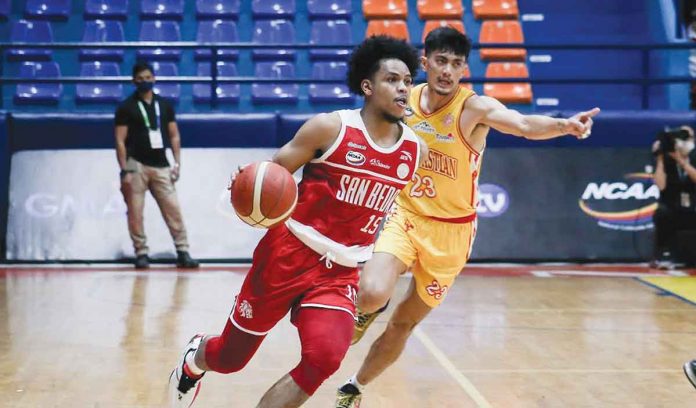 James Kwenkuteye has a solid game to lead San Beda University Red Lions past San Sebastian College Golden Stags. NCAA/GMA PHOTO